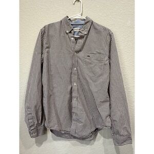 Lacoste Mens Regular Fit Gingham Button Down Shirt Brown White US M FR 40